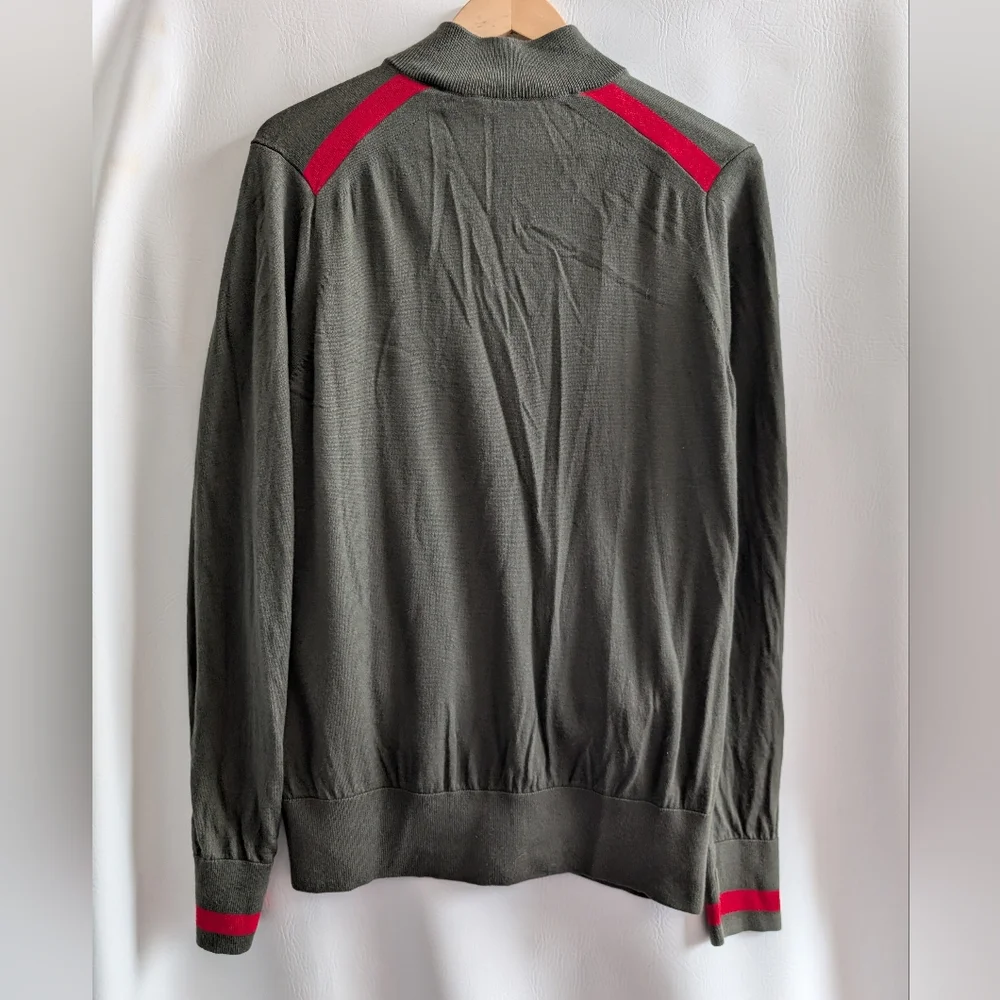 Icebreaker Wool Green Red Detail Full Zip Knit Cardigan Sweater - L